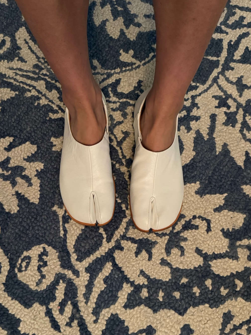 White Faux Leather Split-Toe Slip-On Tabi Women's Shoes